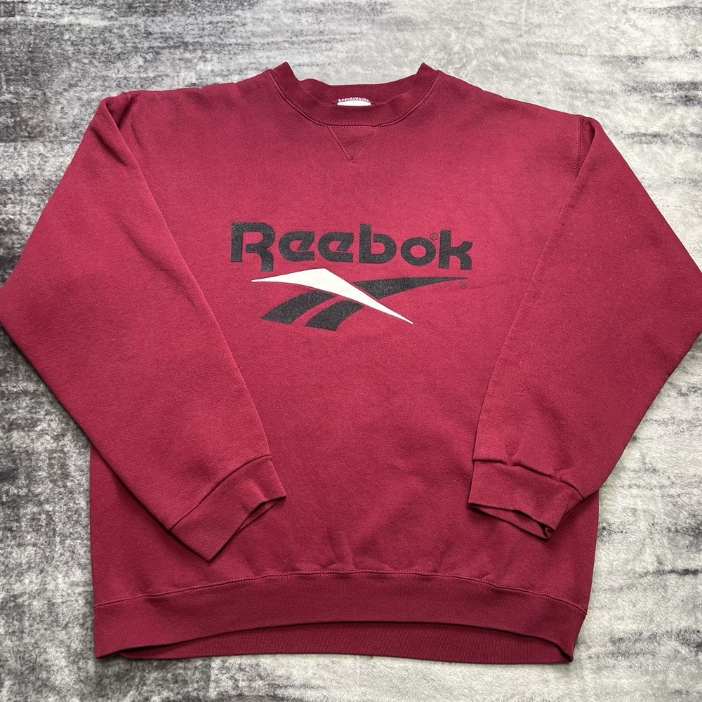 Vintage 90s Reebok Sweatshirt Mens XL Maroon Big Logo Crewneck Spell Out